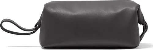 Leatherology Neceser con marco de ónix negro, kit de piel de grano completo para hombres con apertura de boca ancha, bolsillos interiores y Negro