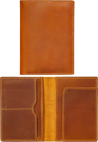 Miniatura 19 de HIFA Funda de cuero para pasaporte, funda para pasaporte hecha a mano con ranura para tarjetas y boletos, piel auténtica, diseño elegante, fácil