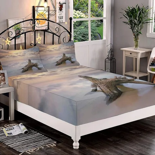 Miniatura 10 de Juego de sábanas bajeras decorativas de tamaño King, sábana bajera de Narval con bolsillos profundos y 2 fundas de almohada, juego de ropa de cama