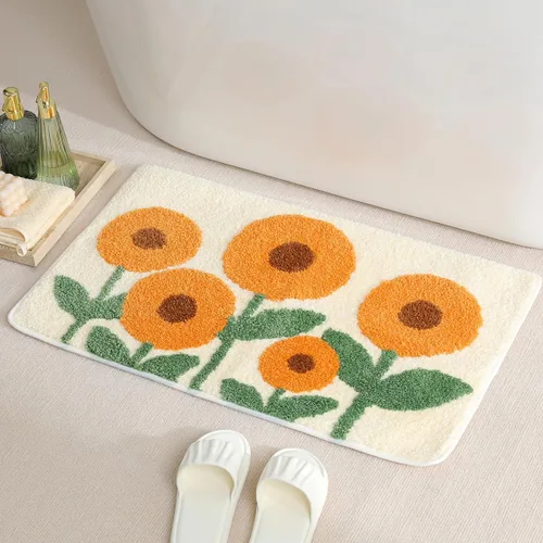 Miniatura 10 de Tapete de baño floral súper absorbente, antideslizante, lavable a máquina, bonito tapete de baño esponjoso para fregadero, dormitorio y sala