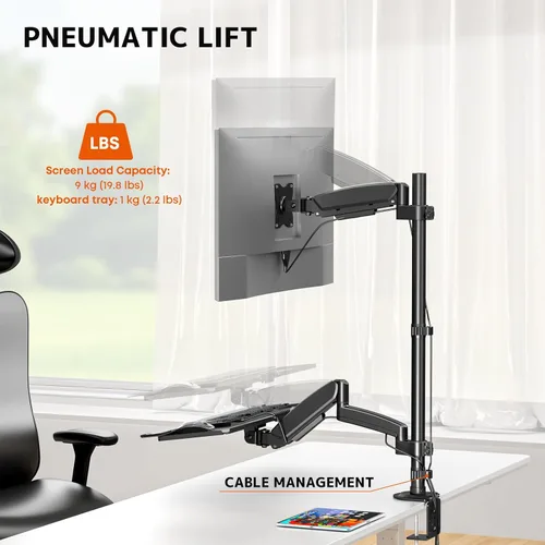 Miniatura 5 de PUTORSEN Soporte de escritorio para monitor de pie sentado para pantallas de 17 a 32 pulgadas, brazo articulado de movimiento completo ajustable