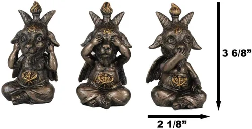Miniatura 3 de Ebros - Juego de 3 figuras de Samael Lilith See Hear Speak No Evil Baphomets de LaVeyan Devil Baphomet The Caduceus Symbol Altar Accent Statues