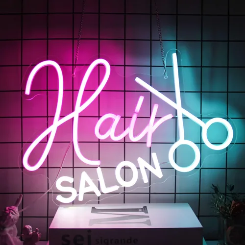 Letrero de neón para peluquería, luz de neón para barbería, letreros LED de salón para pared, luces de neón para corte de pelo, letreros para Azul
