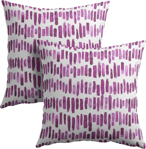 Miniatura 11 de Juego de 2 fundas de almohada de rayas negras para exteriores, 16 x 16 pulgadas, diseño geométrico de rayas abstractas, algodón y lino, cuadradas