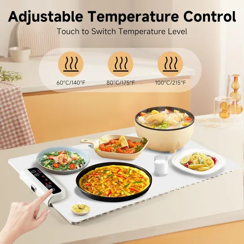 Miniatura 2 de Esterilla de calentamiento de alimentos - Esterilla de calentamiento plegable para alimentos con control de temperatura ajustable, función de tiempo