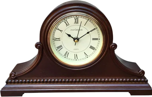 Miniatura 9 de Relojes de repisa, funciona con pilas, reloj de mesa de madera silenciosa con campanillas Westminster On The Hour de madera maciza, 9 x 16 x 3 Nogal