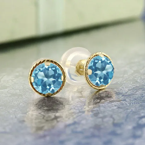 Miniatura 77 de Gem Stone King Aretes redondos de oro amarillo de 14 quilates con piedra natal Redondos de 0.157 in Aretes de oro para mujeres y hombres