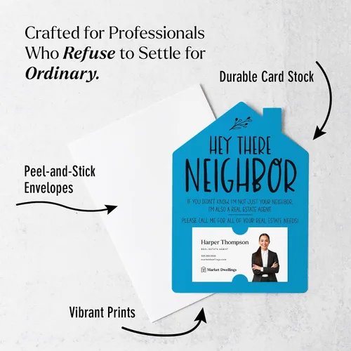 Miniatura 2 de Market Dwellings Juego de tarjetas de felicitación Hey There Neighbor Real Estate Mailers - Bienes raíces con sobres incluidos - Diseñado