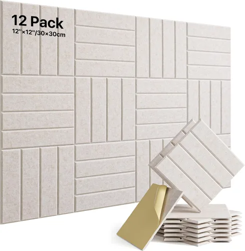 Paquete de 12 paneles de espuma a prueba de sonido para paredes, paneles acústicos autoadhesivos absorbentes de sonido, paneles de pared de alta