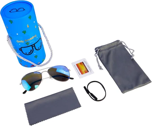 Miniatura 4 de onlyamazing Gafas de sol de aviador de metal para niños con protección UV lentes de espejo para niños de 5 a 12 años