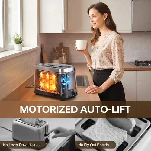 Miniatura 3 de Mecity Tostadora de 2 rebanadas con pantalla táctil y elevación automática, tostadora de acero inoxidable de tacto frío con 8 ajustes de pan, 5