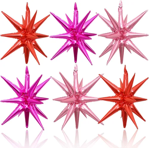 Miniatura 12 de HILAVO 6 unidades de Globos de Estrella Negros y Rojos, 22 Pulgadas, Globos de Aluminio Grandes en Forma de Estrella, Globos de Cono en Punta