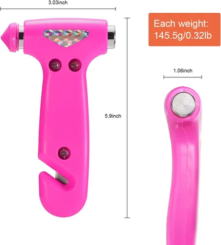 Miniatura 3 de THINKWORK Martillo de seguridad para automóvil de regalo para mujeres, herramienta tres en uno con rompeventanas y cortador de cinturón de 2-Rosa