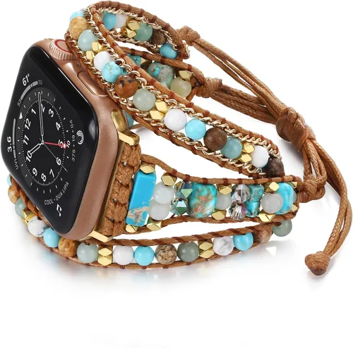 Miniatura 10 de Pulsera bohemia compatible con Apple Watch Band de 1.614 in/1.496 in/1.575 in 1.929 in/1.772 in/1.811 in/1.732 in/1.654 in, correa multicapa hecha a
