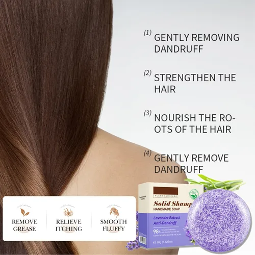Miniatura 5 de Grospe Barra de champú de aceite esencial de lavanda, limpieza profunda e hidratación, alivia la picazón y la caspa, deja el cabello suave