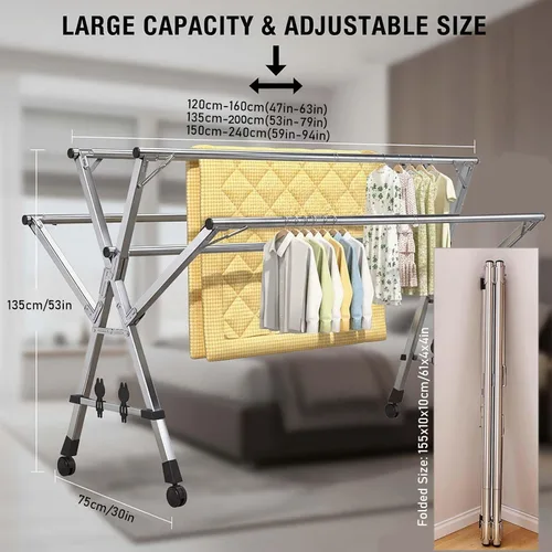 Miniatura 7 de This Adjustable Foldable Clothes Drying Rack, Stainless Steel Laundry Drying Rack, Heavy Duty Garment Rack, Indoor Clothesline, Space Saving