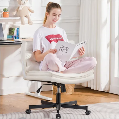 COMHOMA Silla de oficina con patas cruzadas con ruedas, silla de escritorio de oficina sin brazos, sillas modernas para computadora de tocador y