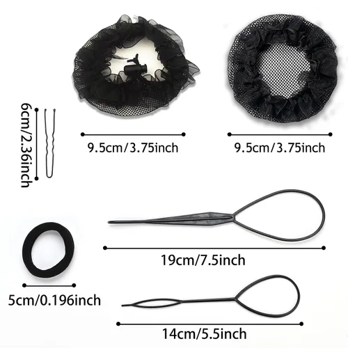 Miniatura 3 de Juego de 31 piezas para hacer moños para el cabello, juego de accesorios de peinado más completo (negro)