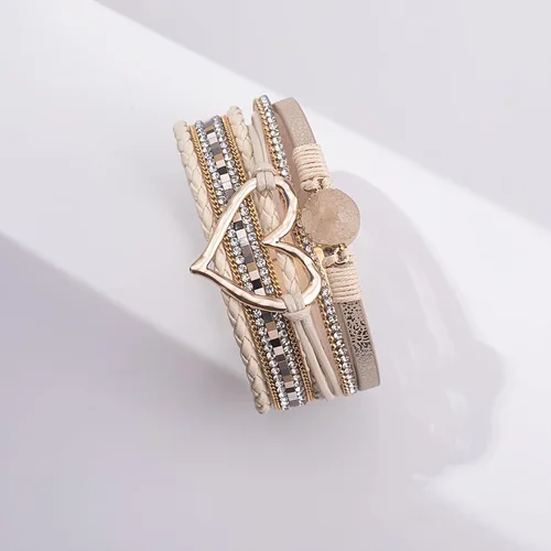 Miniatura 6 de FANCY SHINY Pulseras de cuero con forma de corazón, apilables, bohemias, pulseras de diamantes de imitación de resina de moda con cierre magnético