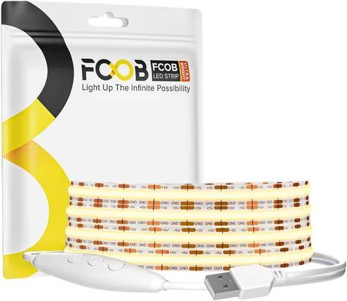 Miniatura 8 de Tira de luz LED USB de 6.56 pies, 5 voltios alimentada por USB, luces LED COB de 4000 K, blanco natural, 0.315 in, tiras flexibles de alta densidad