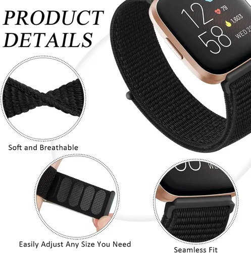 Miniatura 3 de Bandas de nailon para Fitbit Versa 2 - Pulseras deportivas de repuesto suaves y transpirables para mujeres y hombres