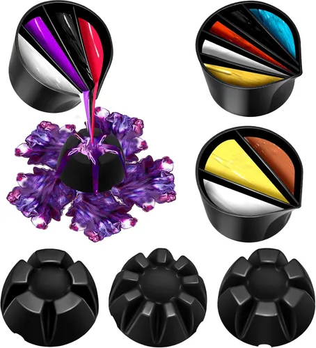 Baderke 6 piezas de suministros de pintura para verter pintura, vasos divididos para verter pintura, resina de silicona acrílica, flor, líquido,