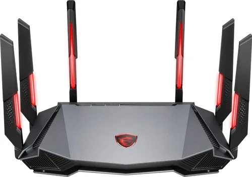 MSI Radix AXE6600 WiFi 6E Router de Juego Tri-Band, AI QoS, RGB, procesador Quad-Core de 1.8GHz, MU-MIMO, inalámbrico Gigabit de tres bandas, 8