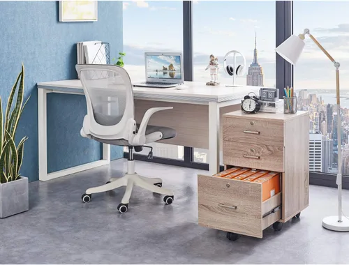 Miniatura 6 de Bonnlo - Archivador de madera con 3 cajones, cerradura y ruedecillas, en roble