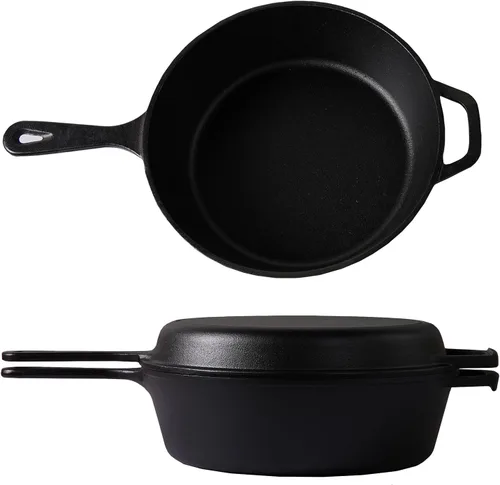 Miniatura 9 de Sartén de hierro fundido (extra profundo) – 10.25 pulgadas con tapa de sartén, sartenes + fundas de soporte de mango de silicona – Utensilios