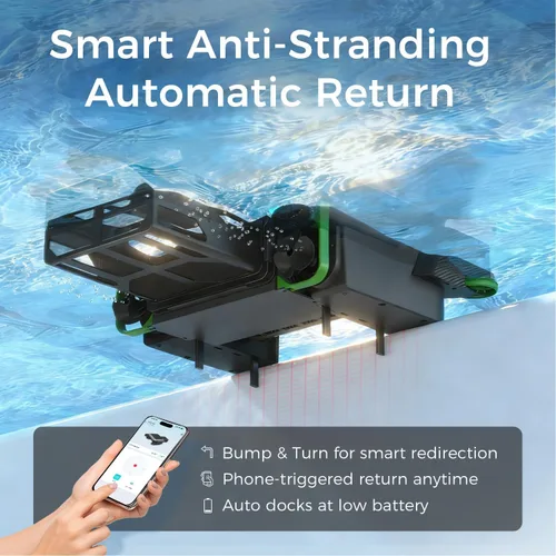 Miniatura 7 de Robótico de desnatador de piscina con energía solar, limpiador automático de superficies de piscina con soporte de aplicación, limpieza continua