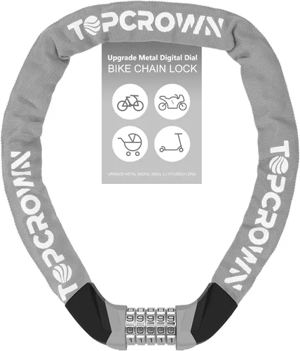 Miniatura 14 de Topcrown Cerradura de cadena para bicicleta, diales digitales de metal mejorados, 3.2 pies de largo, alta seguridad, resistente, antirrobo