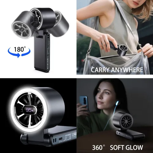 Miniatura 2 de CAZOKASI Ventilador de mano recargable de viento fuerte con iluminación ambiental 4 IN1 5000mAh hasta 22H para cuello de clip de cintura