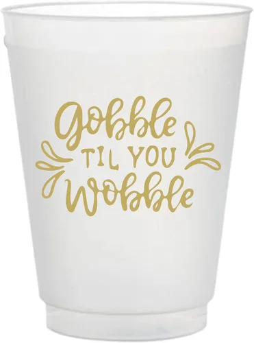 Perfect Stix Vasos Flex Frost de 16oz con impresión Gobble Till You Wobble – Paquete de 25 unidades