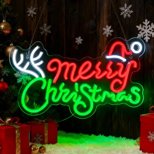 Letrero de neón de Feliz Navidad, letreros de neón regulables JGHTURIE para decoración de pared, letrero iluminado para fiesta de Navidad, bar,