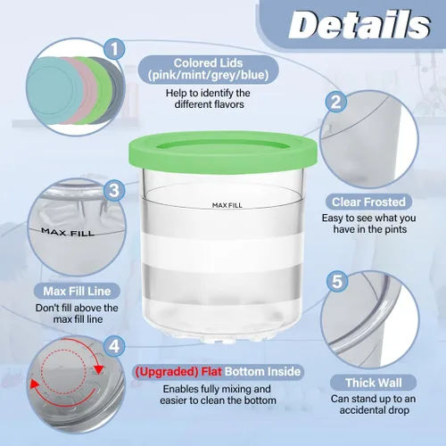 Miniatura 3 de NANOBABY Recipientes de pinta y tapas de repuesto compatibles con la máquina de helados Ninja CREAMi 7 en 1, repuesto de taza de 16 onzas para Ninja