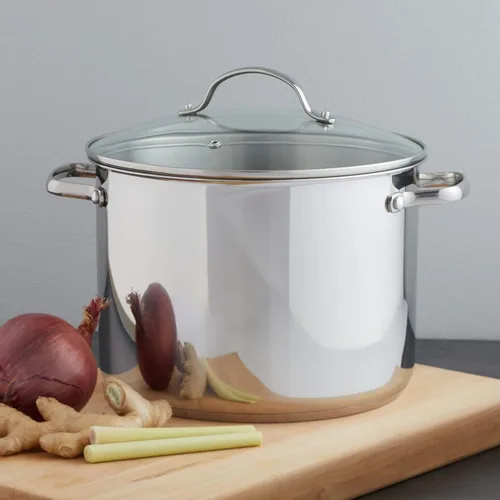 Miniatura 5 de Amazon Basics Olla de acero inoxidable con tapa, 8 cuartos de galón, calefacción uniforme, fácil de limpiar, color plateado