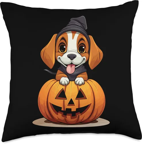 Miniatura 5 de Spooky Beagle Halloween Beagle - Almohada divertida de Halloween con sombrero de bruja para perro, 16 x 16 pulgadas, multicolor