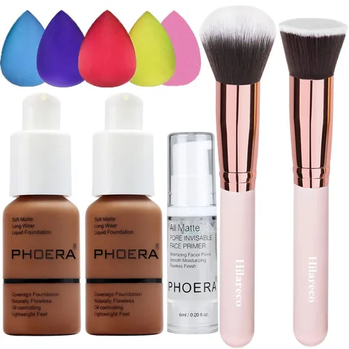 Miniatura 11 de Phoera 104 y 105 - Base de cobertura entera, base correctora Hilareco, impecable, 1.014 onza liquida, corrector de aceite mate natural, corrector