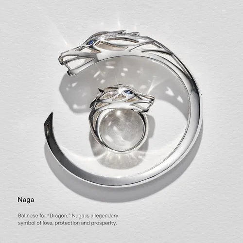 Miniatura 3 de Anillo de plata Naga Legends para mujer en acabado cepillado con espinela negra y ojos de zafiro azul