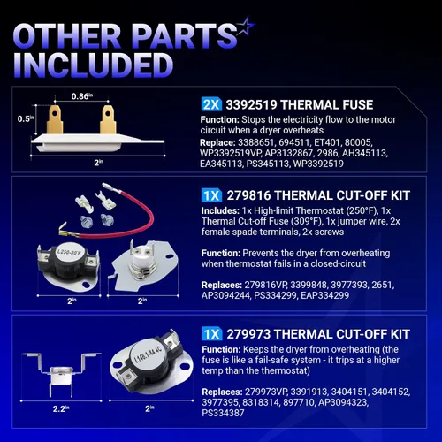 Miniatura 6 de [Actualizado] WP8544771 Kit de elementos calefactores para secadora, corte térmico 279816, fusible térmico 279973 3392519 para Kenmore, Whirlpool
