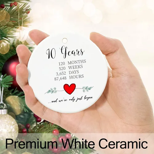 Miniatura 2 de Adorno de aniversario de 10 años para pareja, novia, novio, regalos de boda para 10 aniversario, recuerdo de cerámica 10 ° boda adornos de Navidad