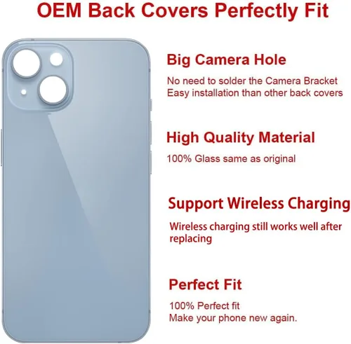 Miniatura 3 de Reemplazo de vidrio trasero OEM para iPhone 14 6.1 pulgadas con kit de herramientas de reparación (azul)