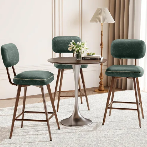 Miniatura 21 de MALOL 26“ PU Leather Swivel Bar Stools Set of 2, Mid Century Counter Height Bar Chairs with Low Back and Metal Legs, Modern Bar Stool Chair for