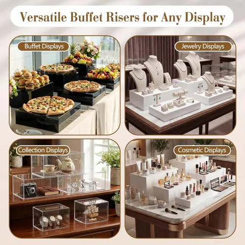 Miniatura 8 de Leinuosen Juego de 7 elevadores de buffet extra grandes de 8" a 14" caja de exhibición de acrílico cuadrada elevador de mesa de postres para Blanco