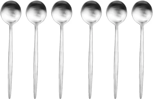Miniatura 7 de Cubiertos plateados de diseño moderno, 6 piezas de plata mate 304 acero inoxidable tenedor de postre tenedor de ensalada de 7.2 pulgadas, juego