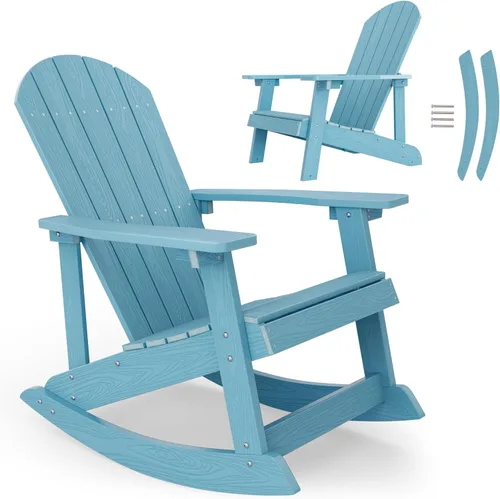 Miniatura 11 de YEFU Mecedora para exteriores, mecedora Adirondack, silla mecedora de patio con respaldo ancho, silla mecedora de gran tamaño con aspecto de madera