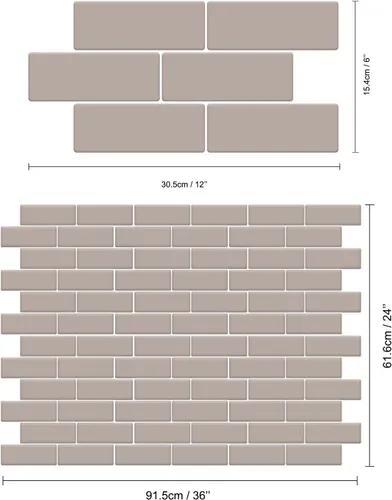 Miniatura 5 de WALPLUS - 12 Hojas de azulejos adhesivos 3D, 12 x 6 pulgadas, despega y pega, para loseta en muro, cocina, baño y metro, adorno resistente al calor