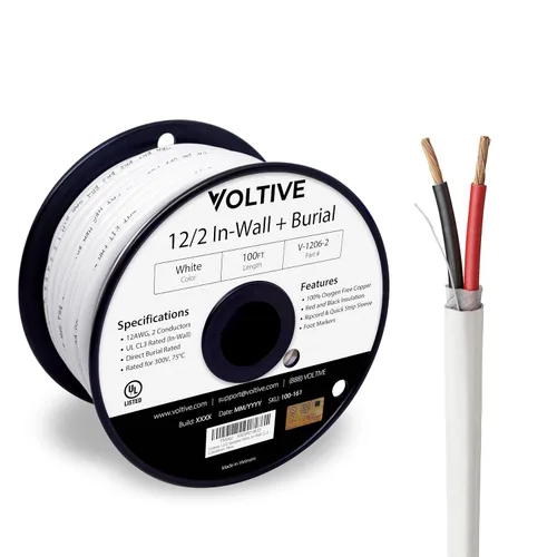 Miniatura 10 de Voltive Cable de altavoz 10/2, CL3 en pared y entierro directo, negro, 100 pies - 10 AWG, 2 conductores, cobre trenzado sin oxígeno, listado UL