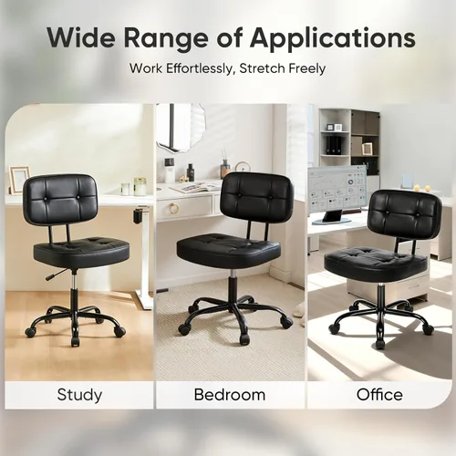 Miniatura 7 de DUMOS Silla de escritorio de oficina en casa, silla ergonómica de piel sintética sin brazos, con cómodo soporte lumbar y altura ajustable, tocador