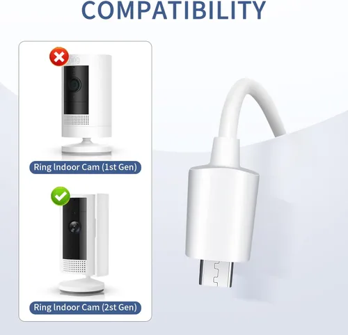 Miniatura 2 de Cable de carga para Ring Indoor Cam (2ª generación), 5M/16.5FT Adaptador de carga USB-A a Micro USB para cámara interior Ring,